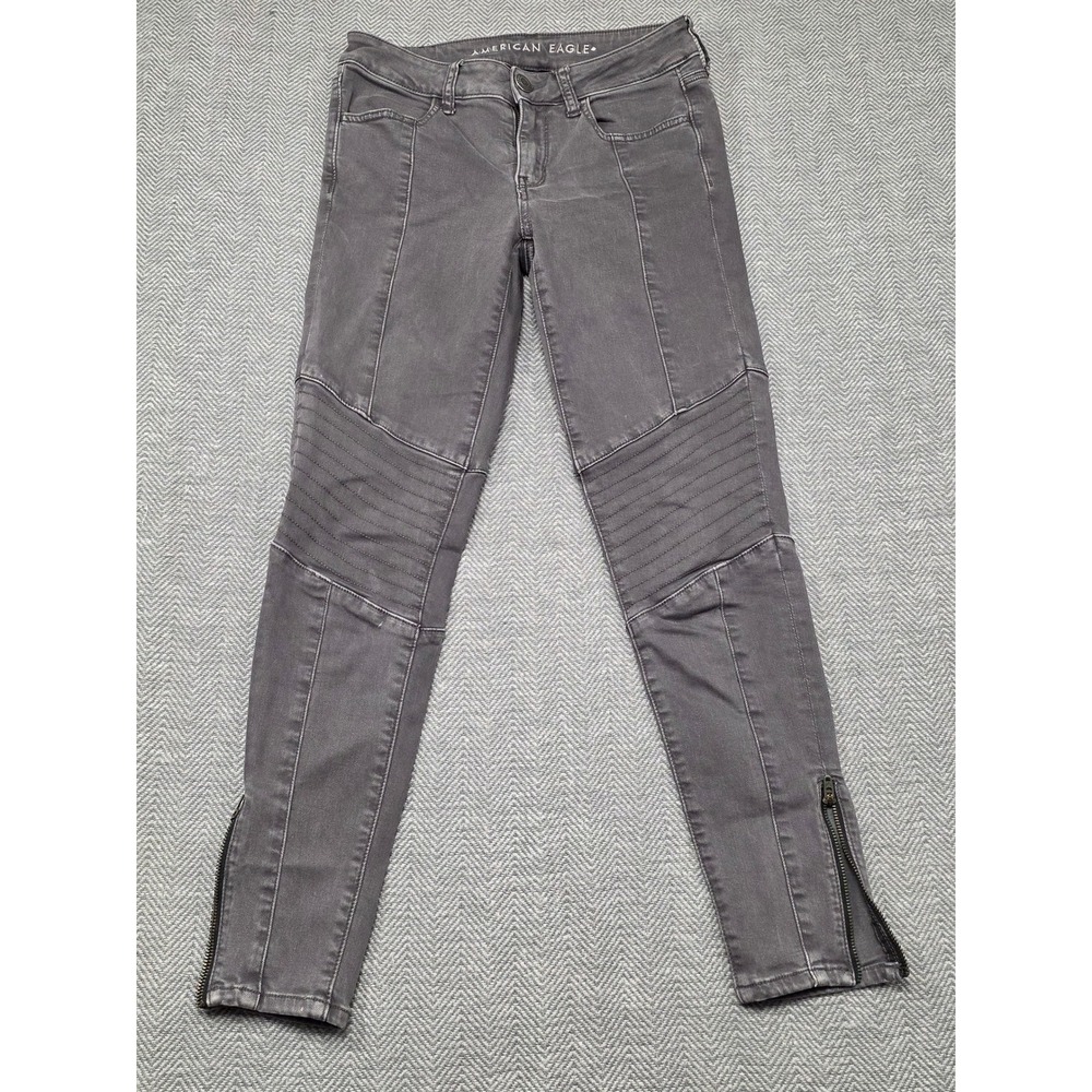 American Eagle Grey Moto Jegging Super Stretch Ankle‎ Zip Skinny Jeans  4 Short